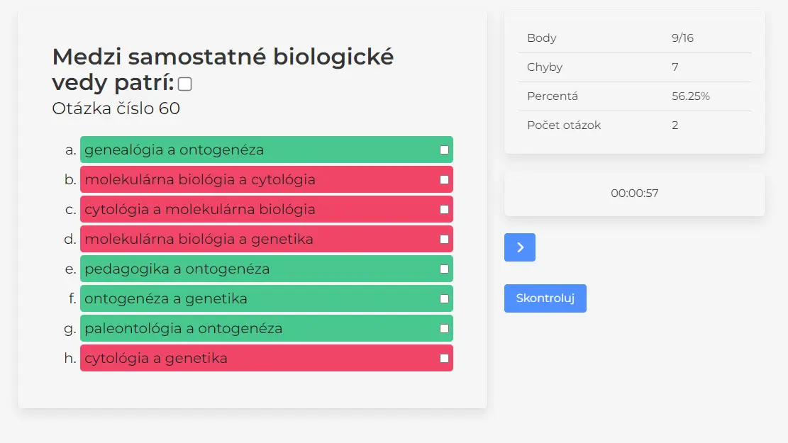 Prechádzanie jednotlivými otázkami